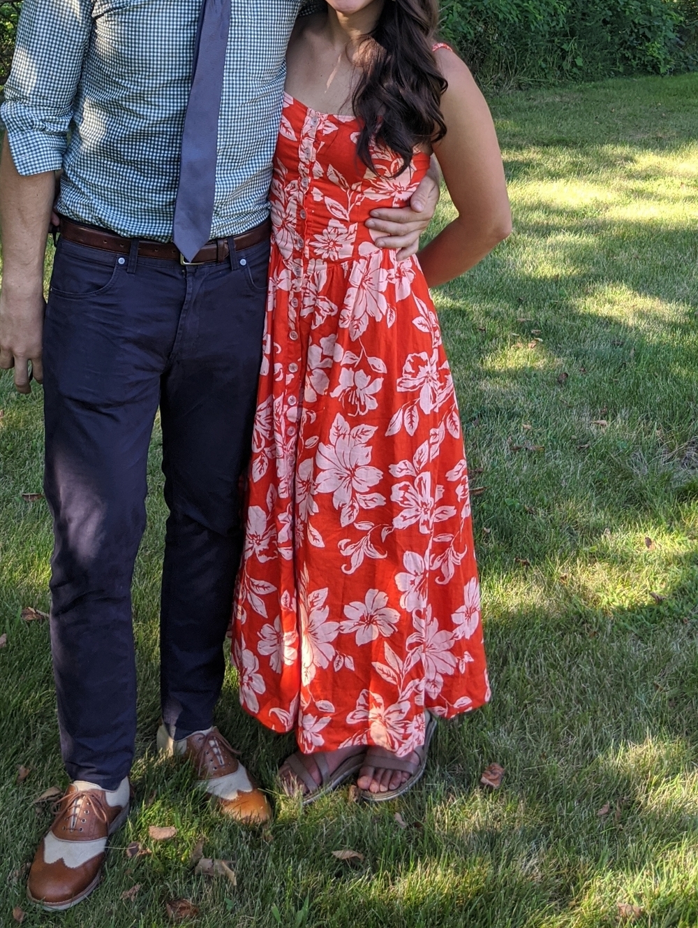 Free People, Red Floral Midi Dress, Tie Back, Button Front
